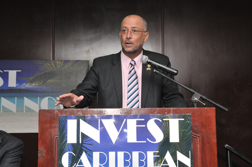 CTO Chairman and minister of tourism of St. Kitts/Nevis, Senator Ricky Skerritt, addressing the 2012 Invest Caribbean Now forum. (Sharon Bennett image)