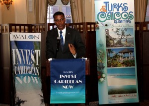 Turks & Caicos Premier Dr. Rufus Ewing addressing guests at the TCI sponsored  Avalon ICN VIP party on June 4, 2013. (Hayden Roger Celestin image)
