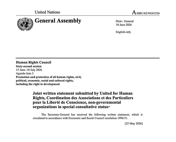Excerpt from a joint written statement submitted to the U.N. Human Rights Council with CAP LC’s participation Source U.N. Human Rights Council Excerpt from a joint written statement submitted to the U.N. Human Rights Council with CAP LC’s participation / Source: U.N. Human Rights Council